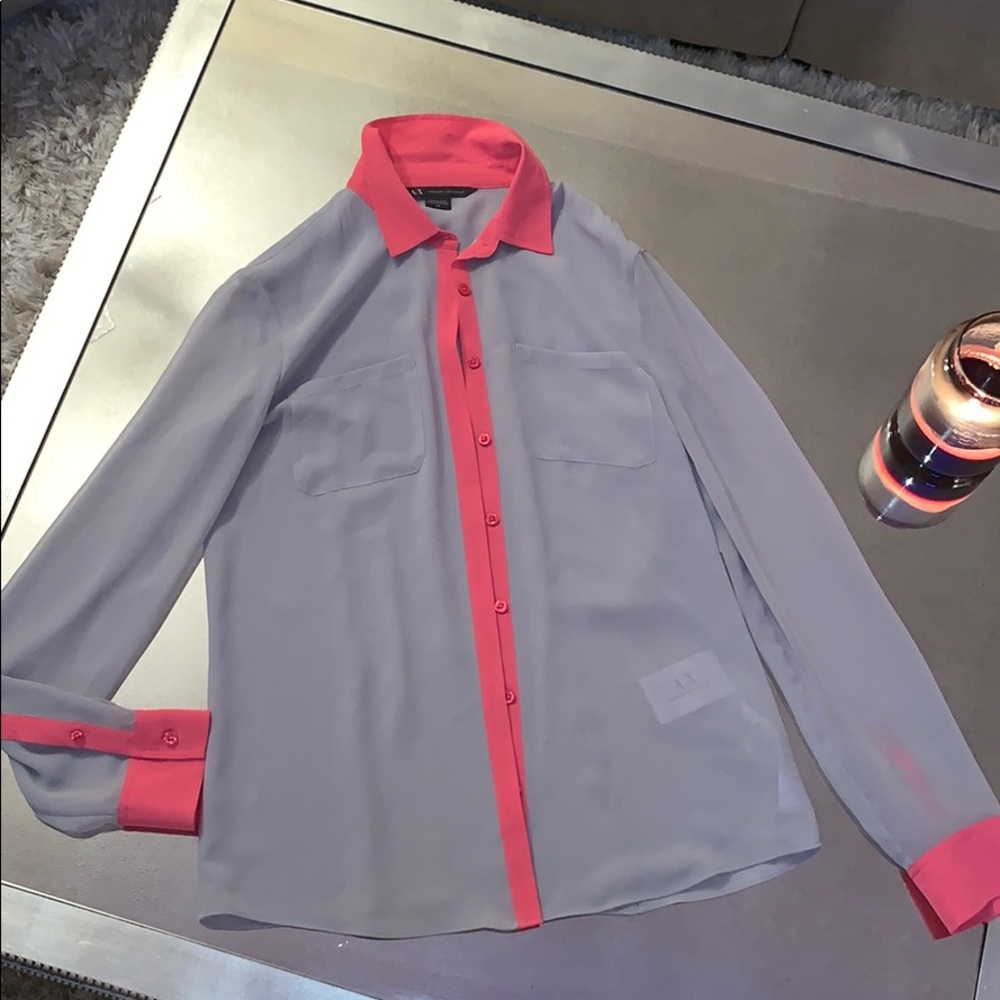 Button Long Sleeve Blouse With a POP of color🌸